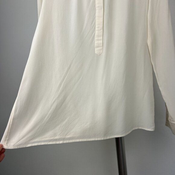 Sz M- Banana Republic Silk‎ Cream Roll-up Sleeve Snap Button Half Placket Blouse - Picture 5 of 13